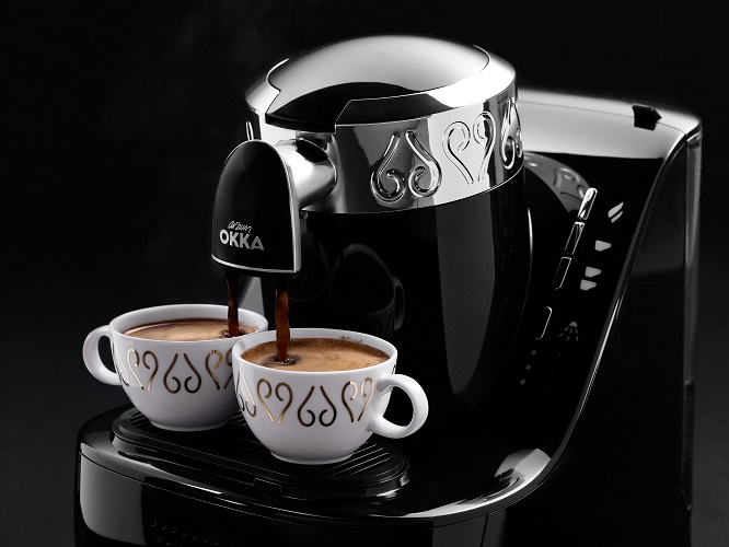 Azrum Okka Minio Automatic Turkish Coffee Pot Maker Machine, Black and Gold  