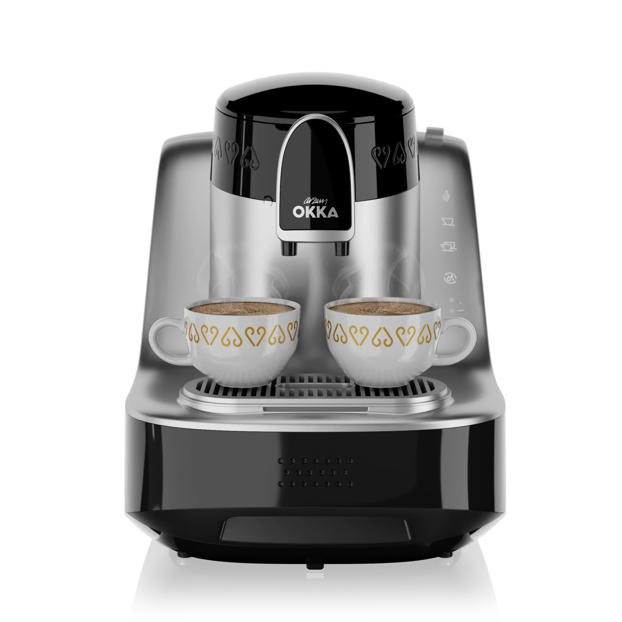 FRONT-STEEL-CUPS-copy-scaled-1.webp Arzum OKKA ELIT Automatic Turkish Coffee Machine - Steel - Image 1