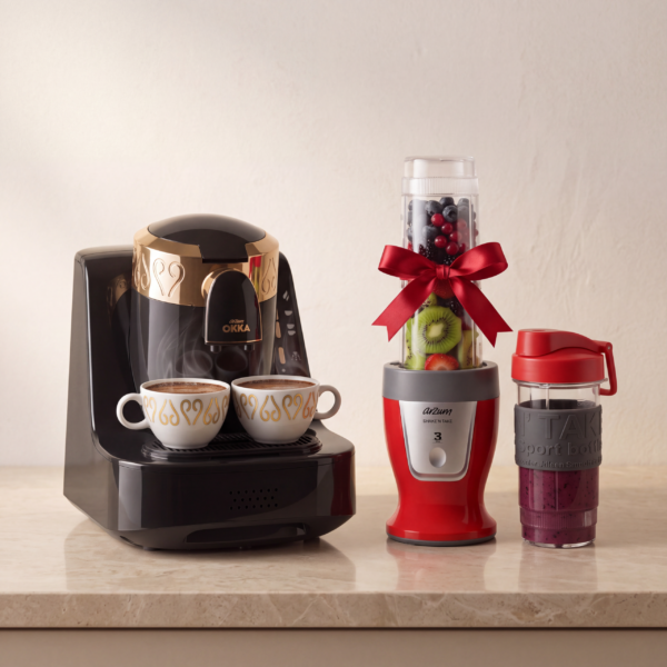 Arzum OKKA Turkish Coffee Machine  -  Black, Copper+ Shake’n Take Personal Blender – Red